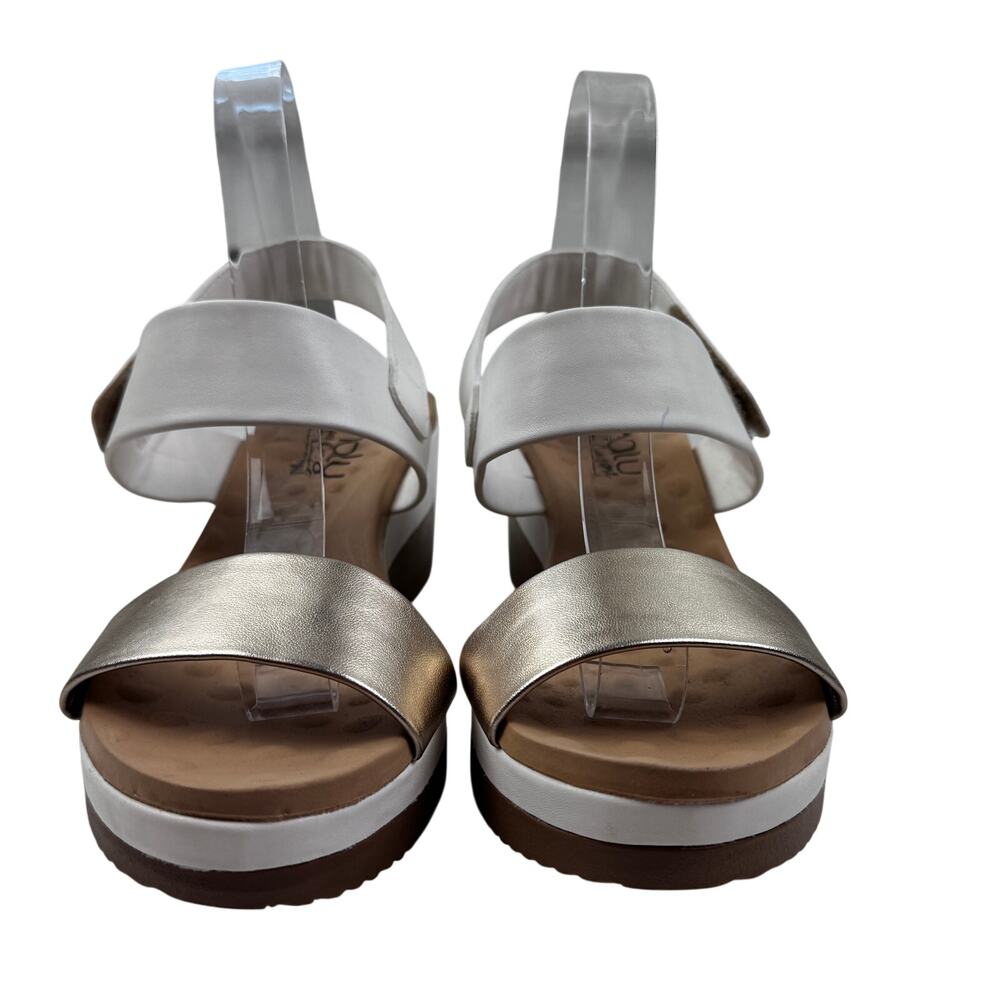 Malu Super Comfort White Gold Leather Wedge Dressy Sandals Women's US Size 8